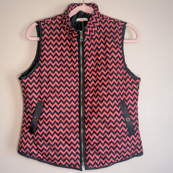Rosette Vest Pink & Black W/ Gold Buttons and Zipper SZ/LG - Picture 1 of 9